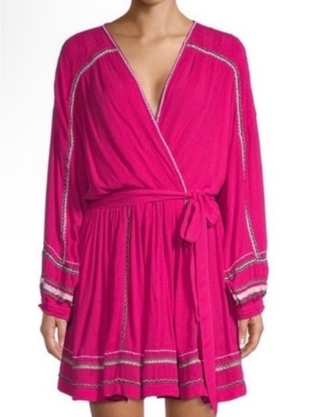 NWT Free People Hot Pink Wrap Dress with Contrast Trim